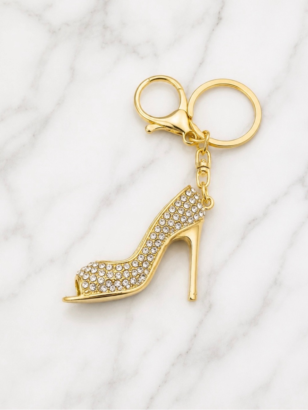 Gold Crystal High Heel Keychain - Women's Shoe Charm